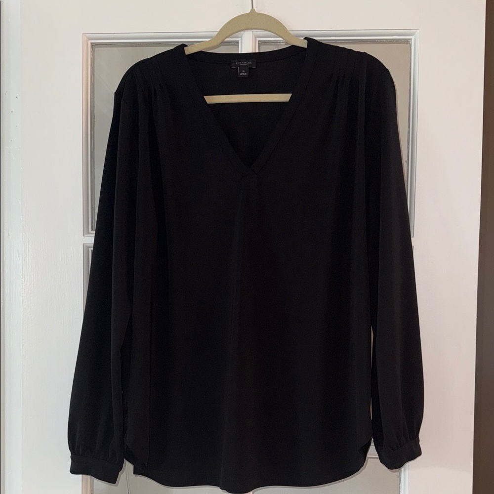 Ann Taylor Factory Black V-Neck Blouse